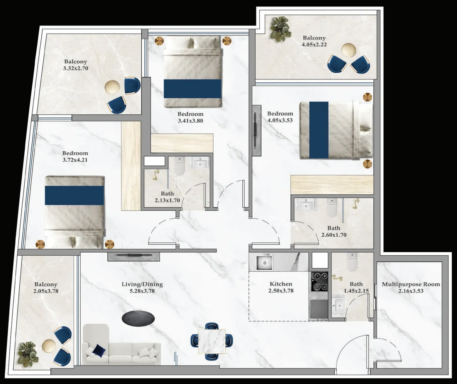 3 bedroom Apartments floor plan at Aspirz