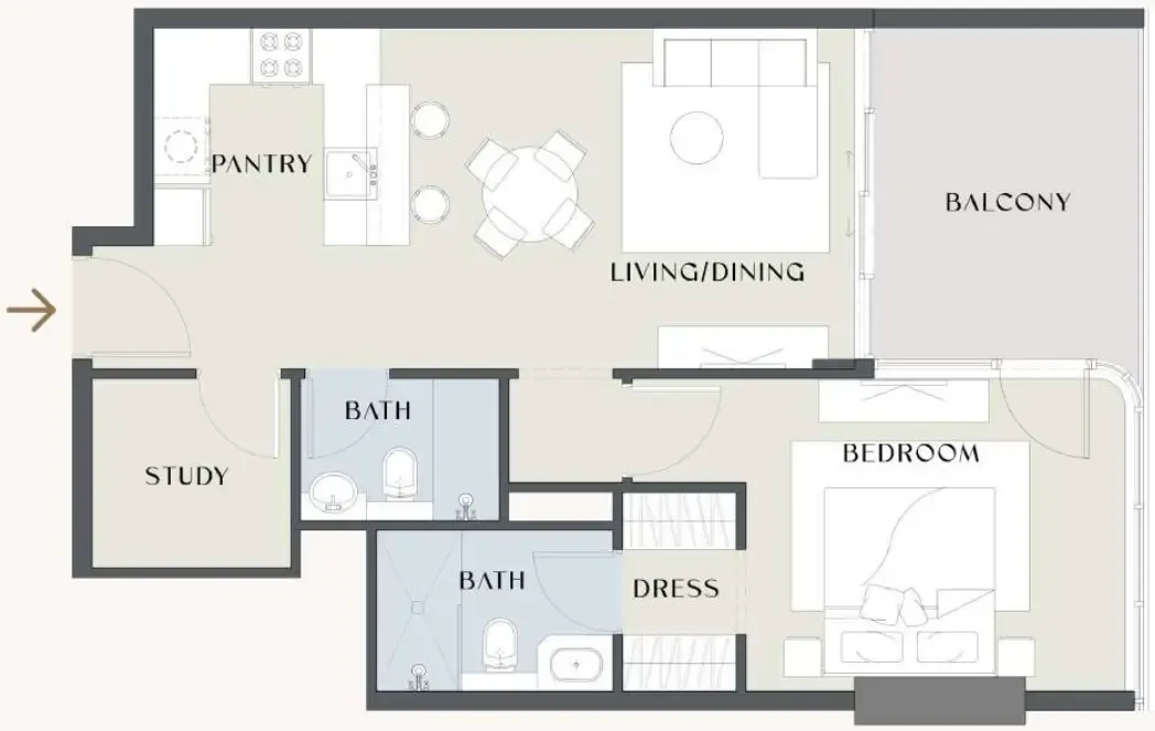 1.5 bedroom Apartments floor plan at Chelsea Gardens