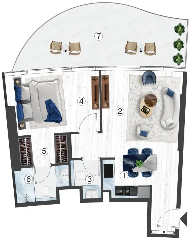 1 bedroom Apartments floor plan at Radisson Blu Hotel & Residences