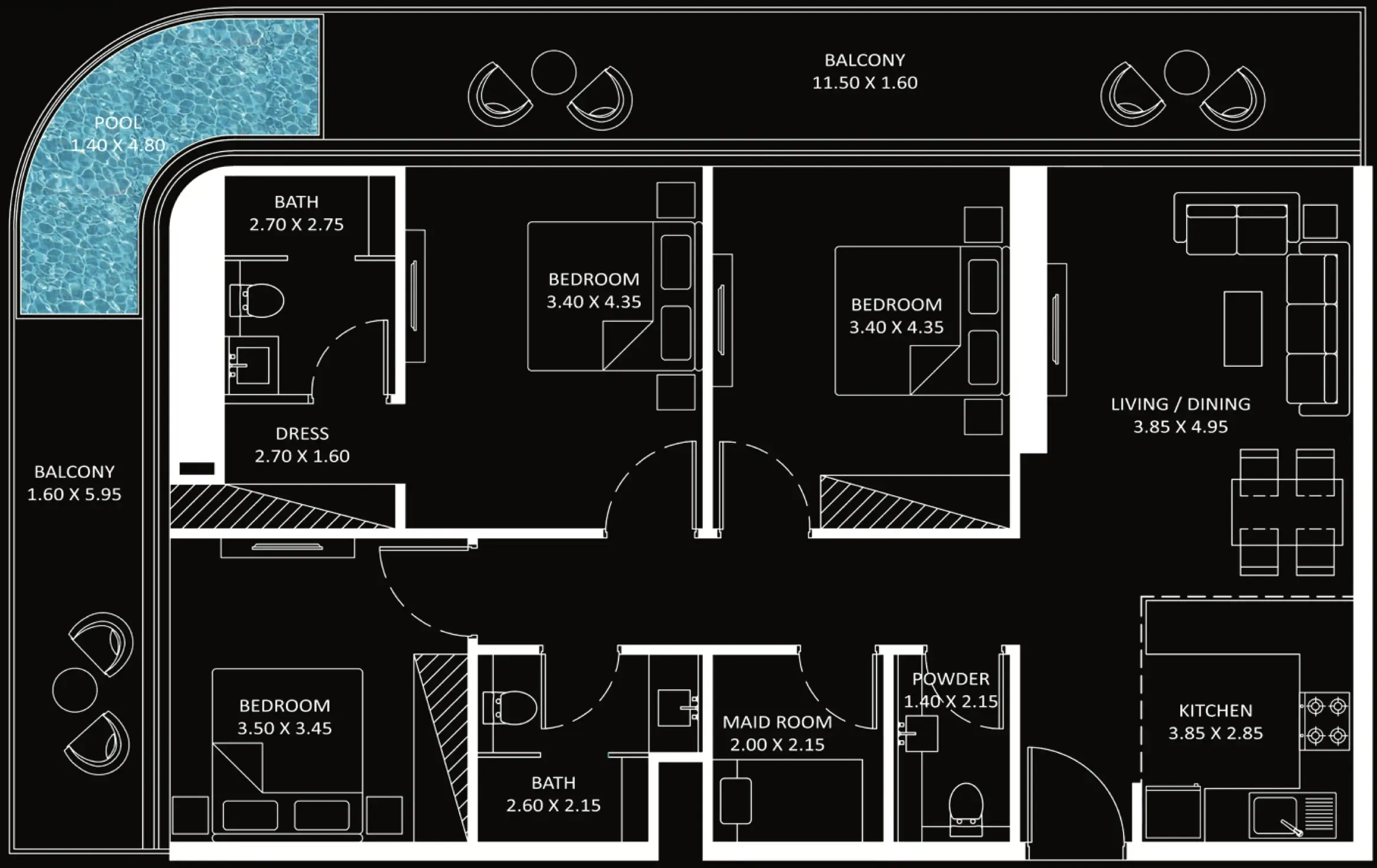 3 bedroom Apartments floor plan at Bayz 101