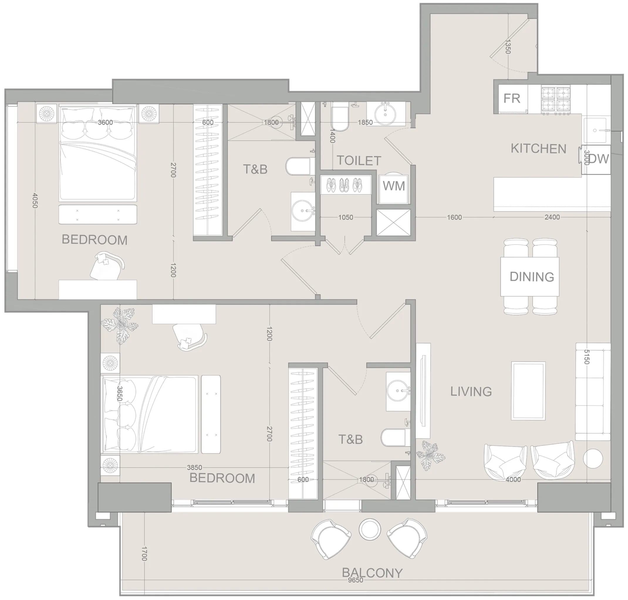 2 bedroom Apartments floor plan at AUREL1A Residence