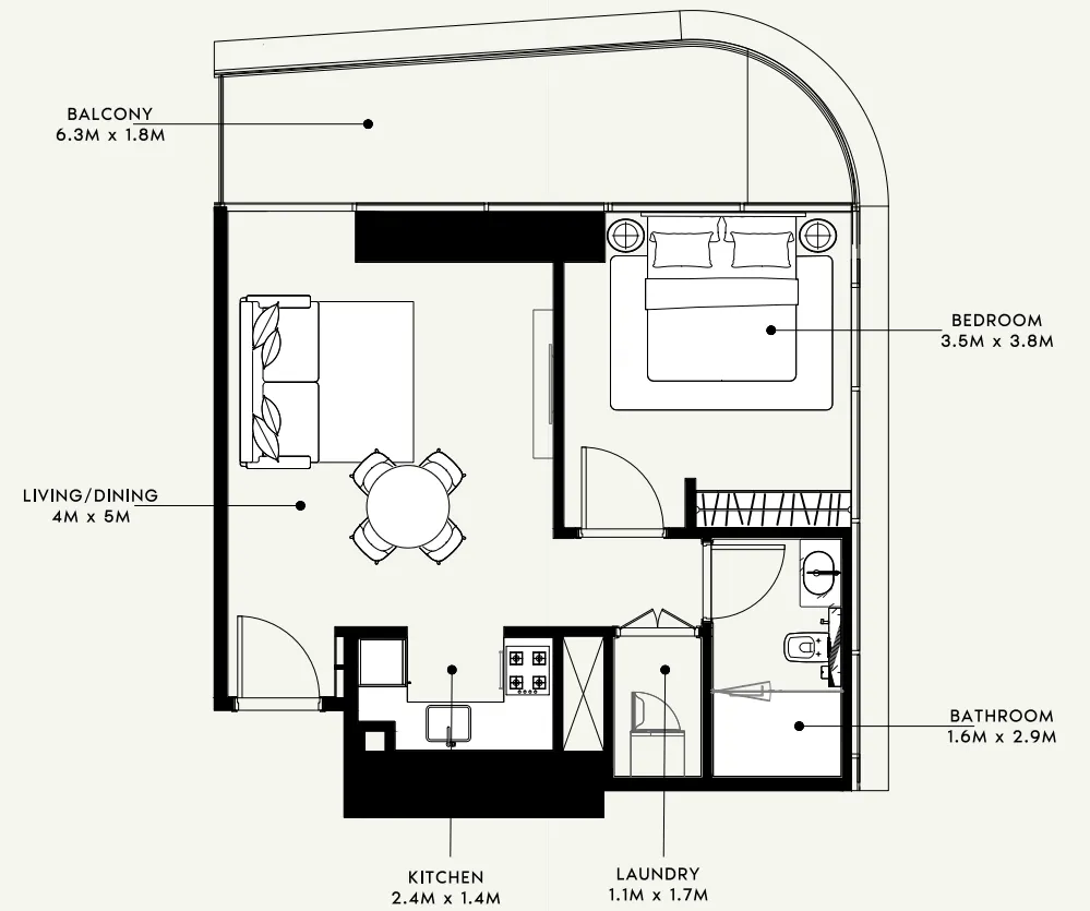 1 bedroom Apartments floor plan at Azizi Milan