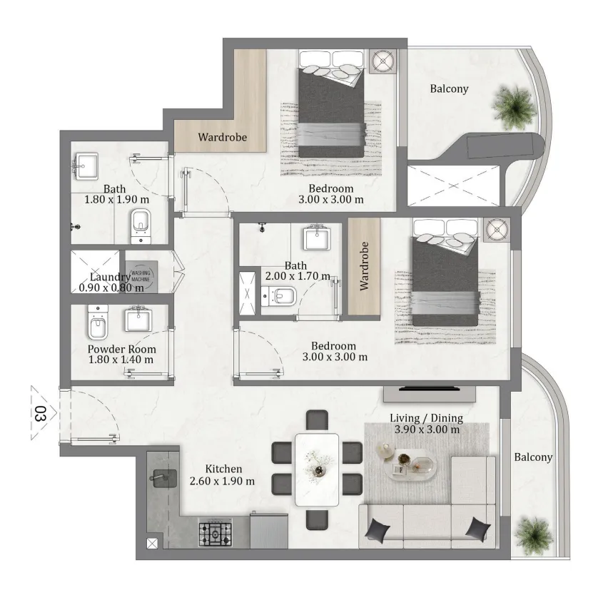 2 bedroom Apartments floor plan at Miorah Maison by Zoya