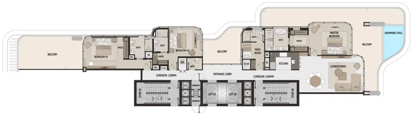 3 bedroom Apartments floor plan at Vitalia Palm Jumeirah Residences