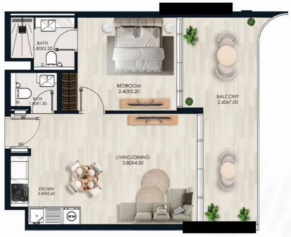 1 bedroom Apartments floor plan at Sera Gardens by Vision