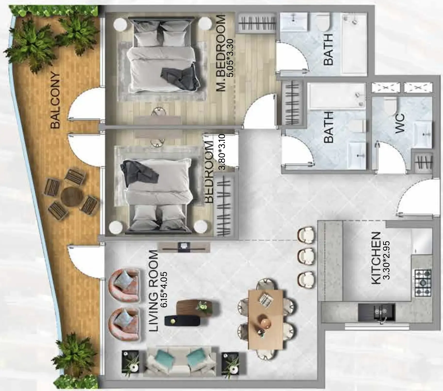 2 bedroom Apartments floor plan at 311 Boulevard