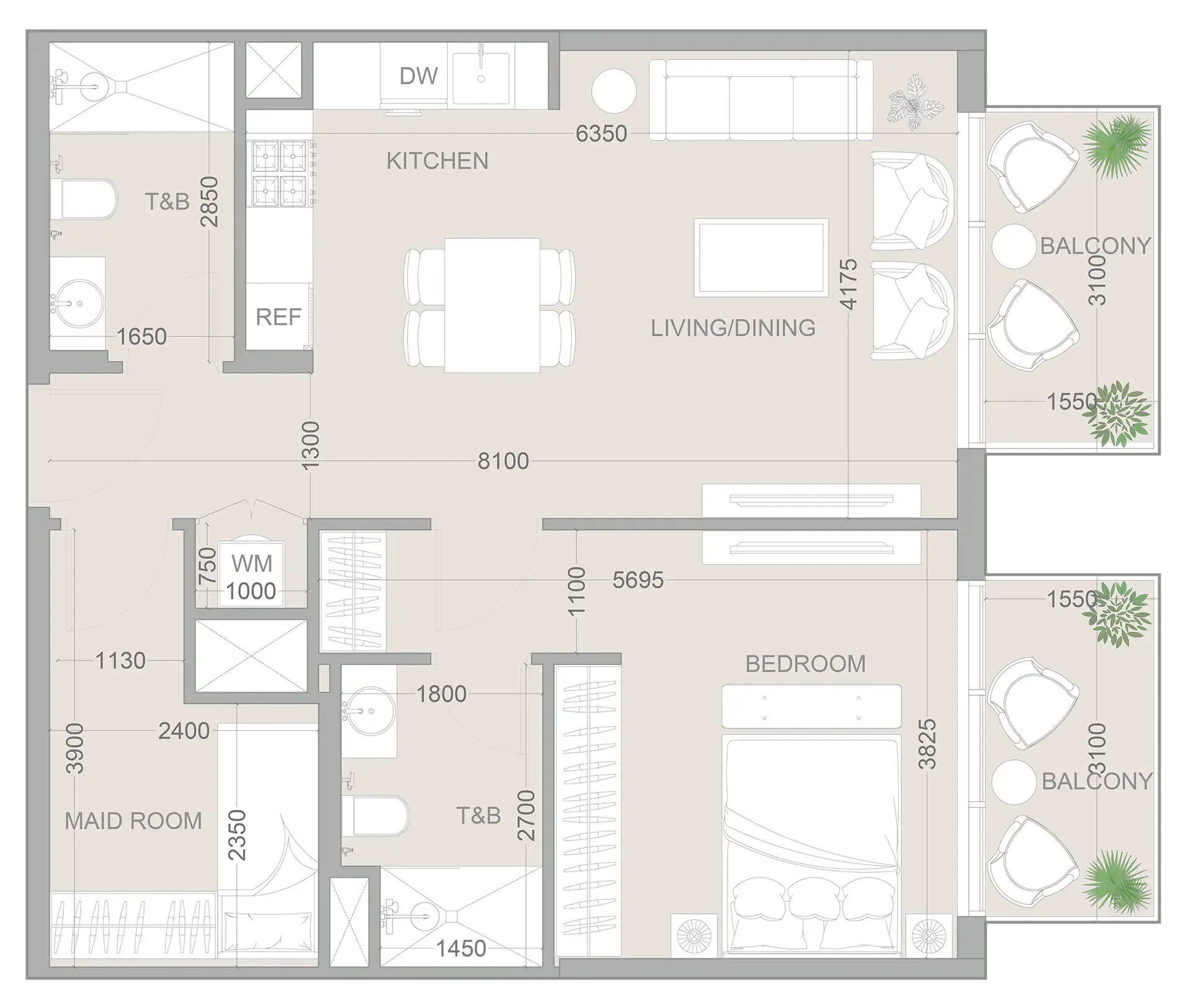 1.5 bedroom Apartments floor plan at 1WOOD Residence 2
