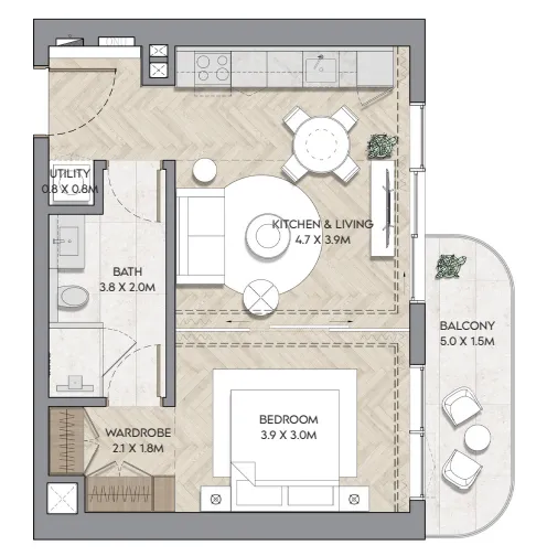 1 bedroom Apartments floor plan at Nura