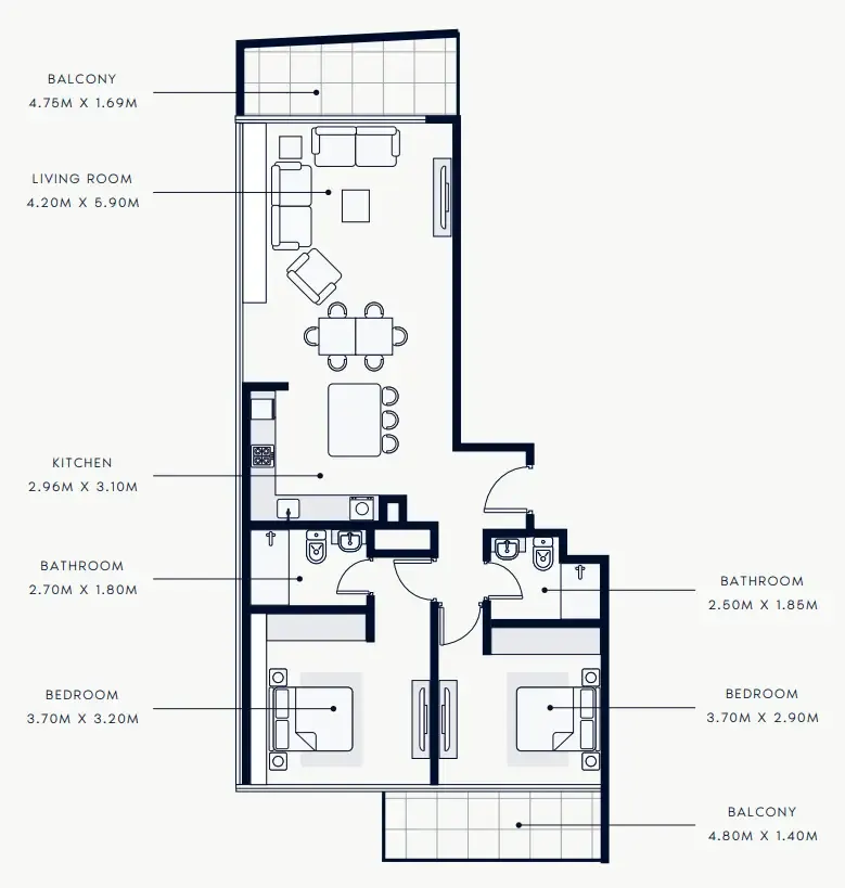 2 bedroom Apartments floor plan at Riviera Rêve