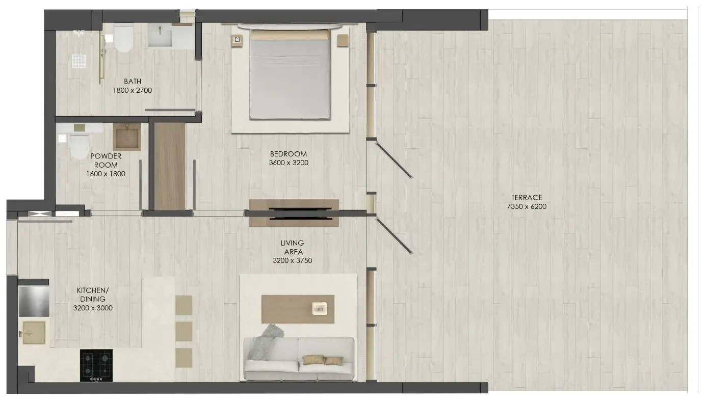 1 bedroom Apartments floor plan at JAD 288