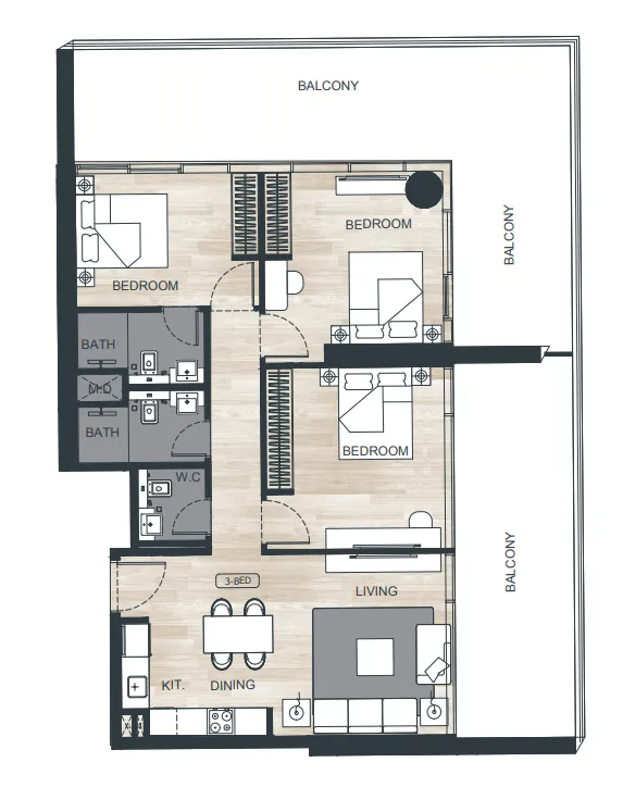 3 bedroom Apartments floor plan at Binghatti Ghost