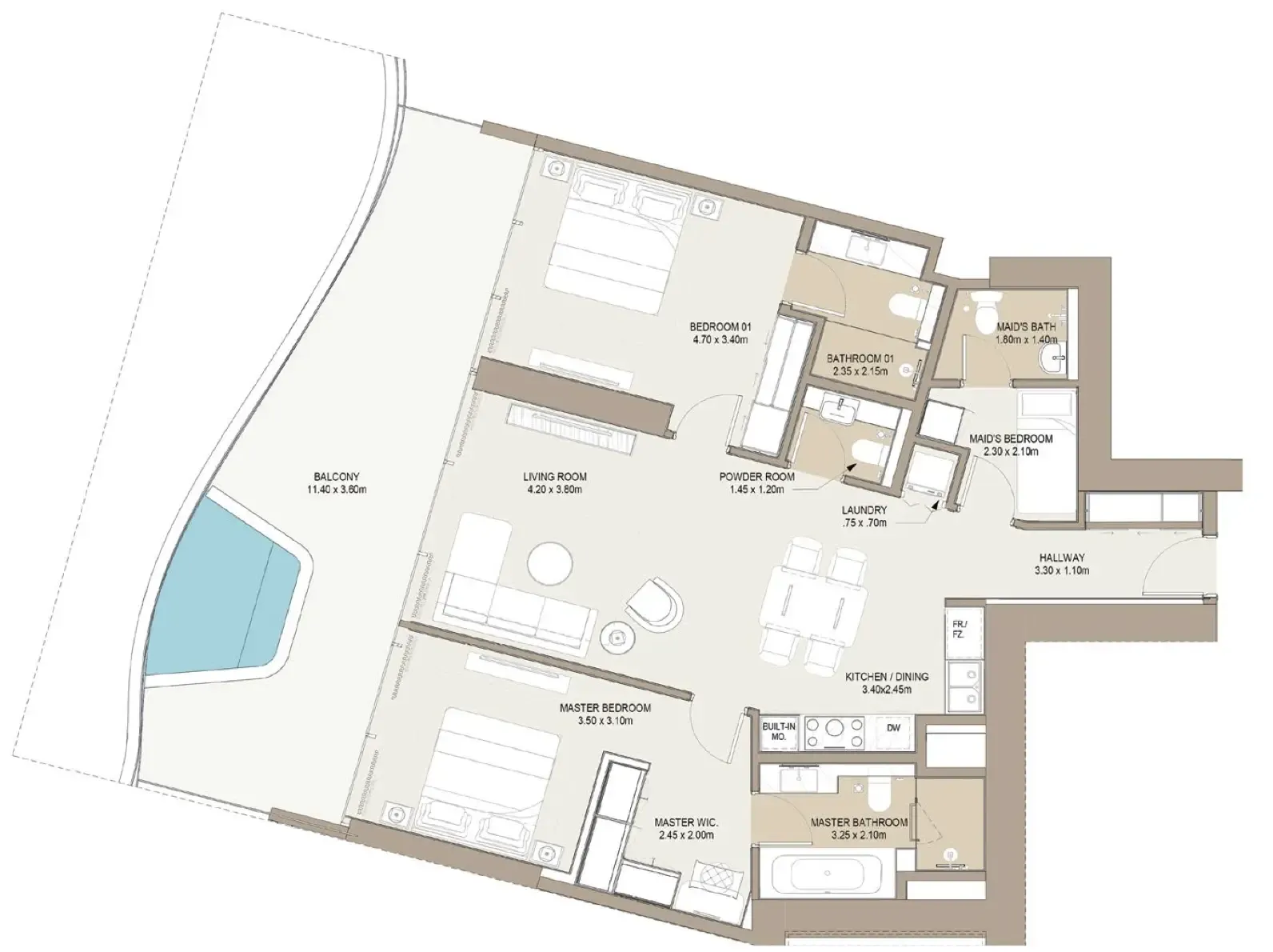 2 bedroom Apartments floor plan at Laguna Residence