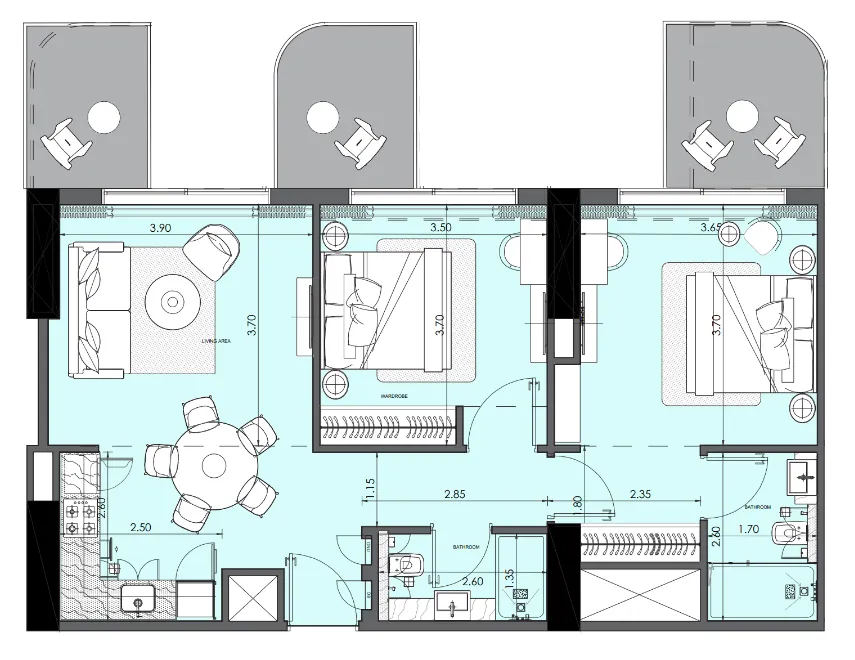 2 bedroom Apartments floor plan at Azizi Wasel