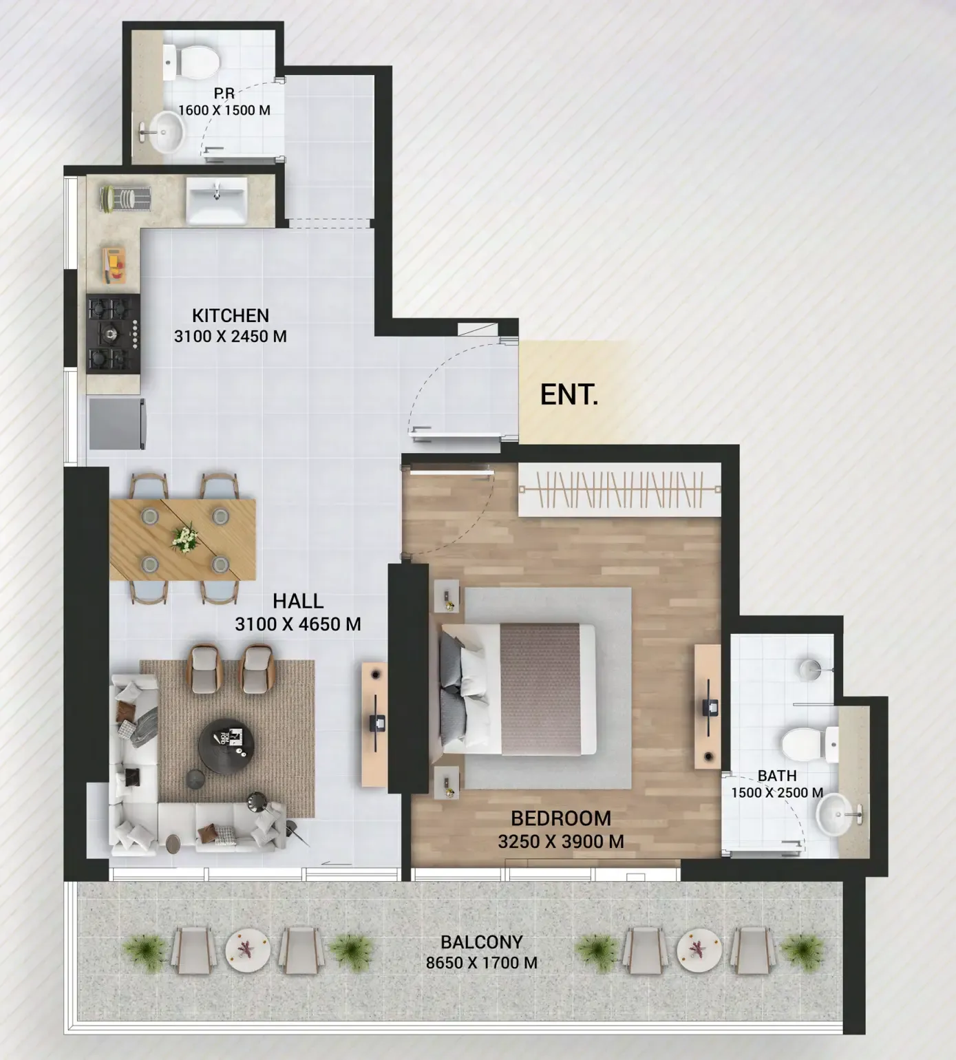 1 bedroom Apartments floor plan at Empire Lake Views