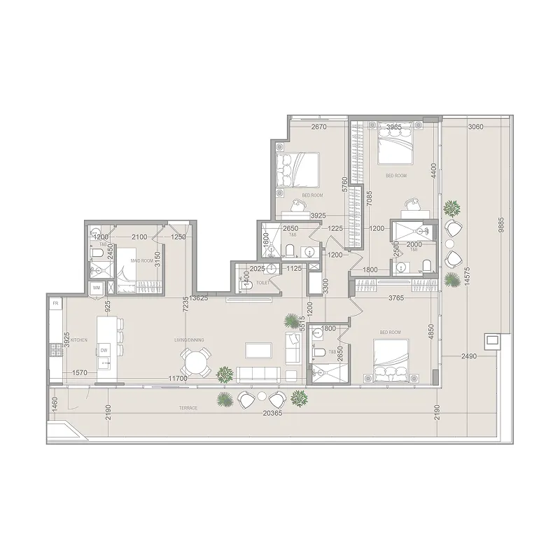 3 bedroom Apartments floor plan at EVERGR1N House 4