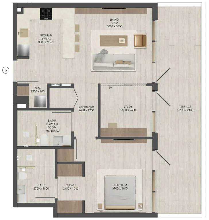 1 bedroom Apartments floor plan at JAD 288