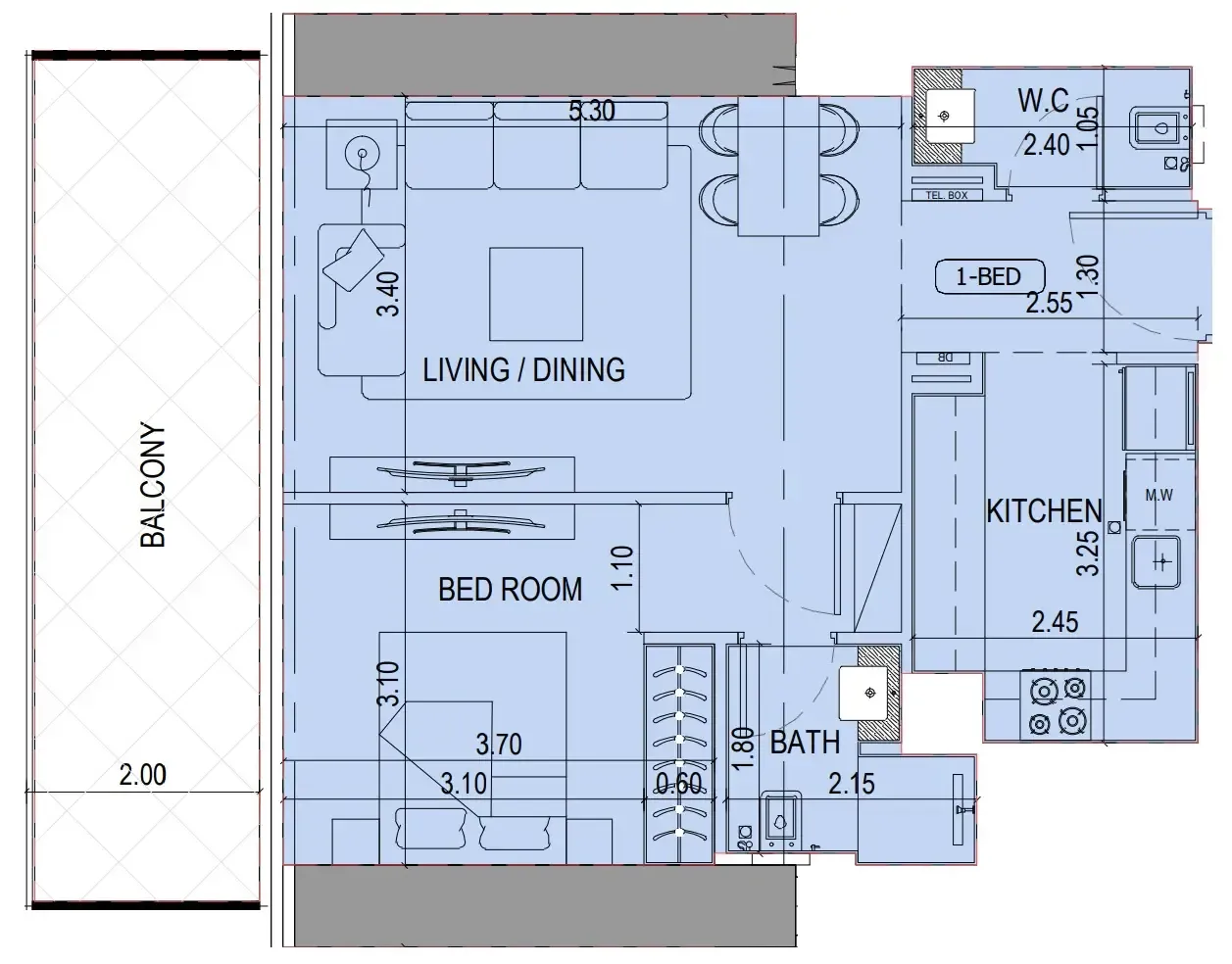 1 bedroom Apartments floor plan at Binghatti Sky Terraces