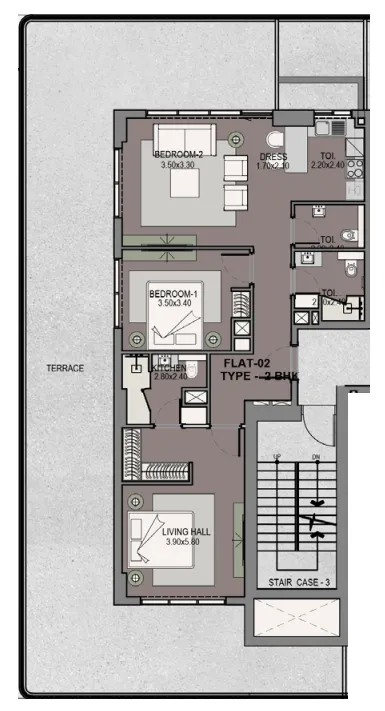 2 bedroom Apartments floor plan at Helvetia Residences