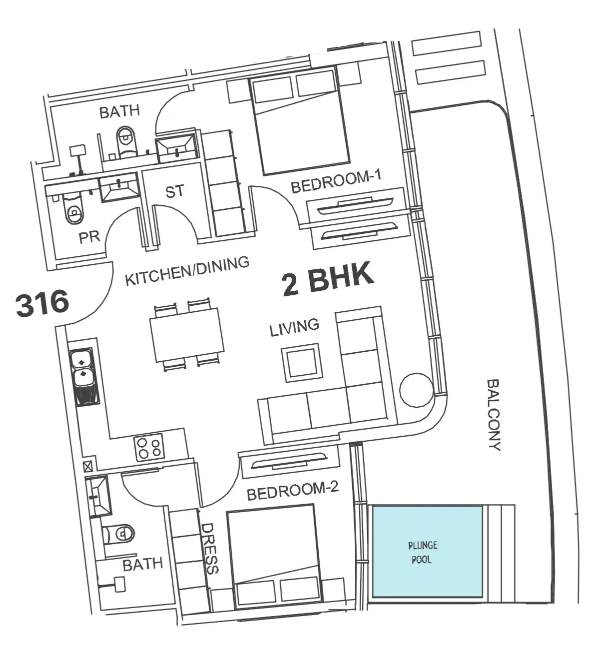 2 bedroom Apartments floor plan at Villa Del Garda