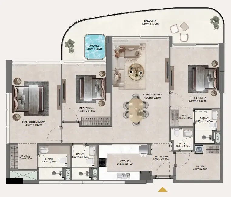 3 bedroom Apartments floor plan at Hermina by Casagrand