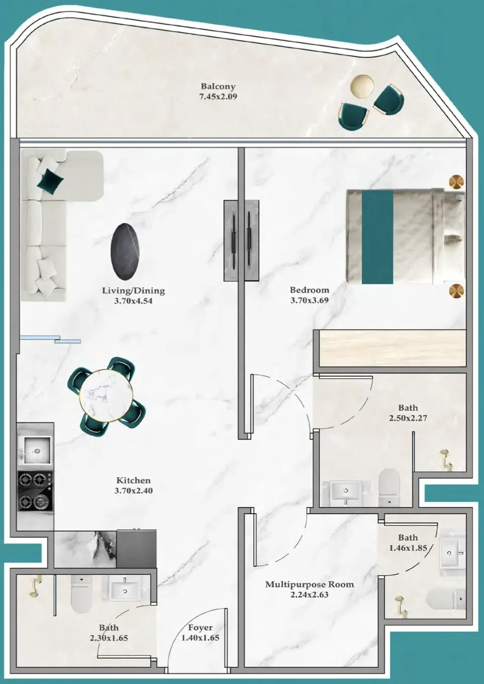 1 bedroom Apartments floor plan at Breez