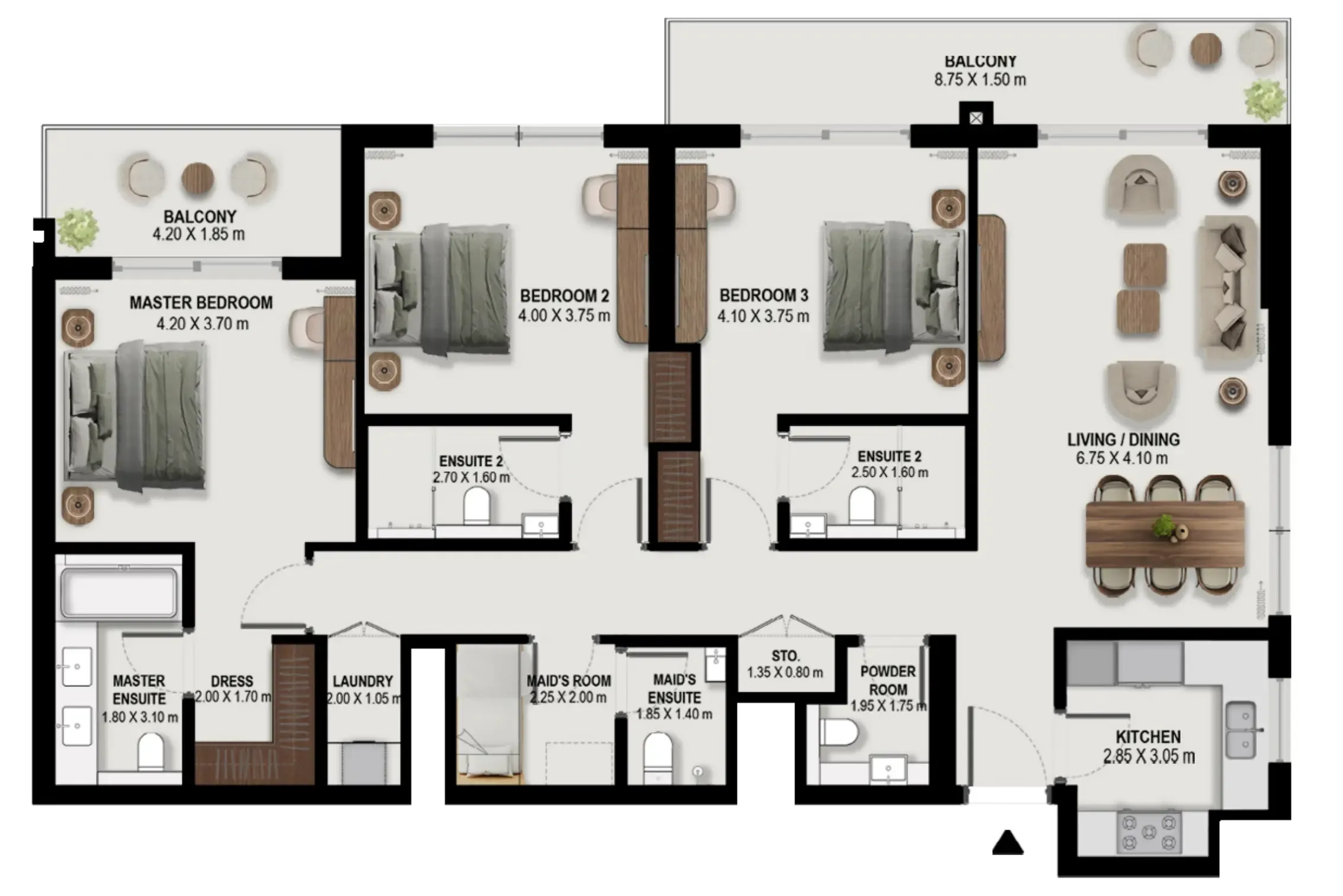 3.5 bedroom Apartments floor plan at Boulevard Park at Wasl Gate