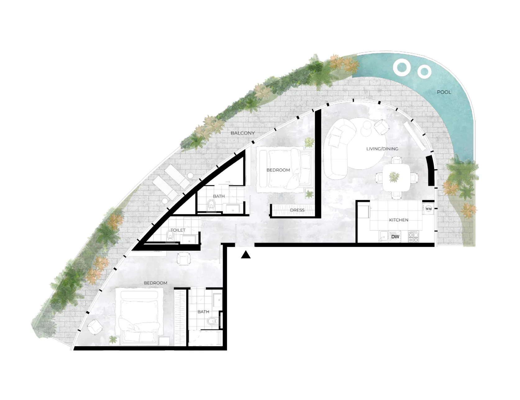 2 bedroom Apartments floor plan at Trussardi Residences