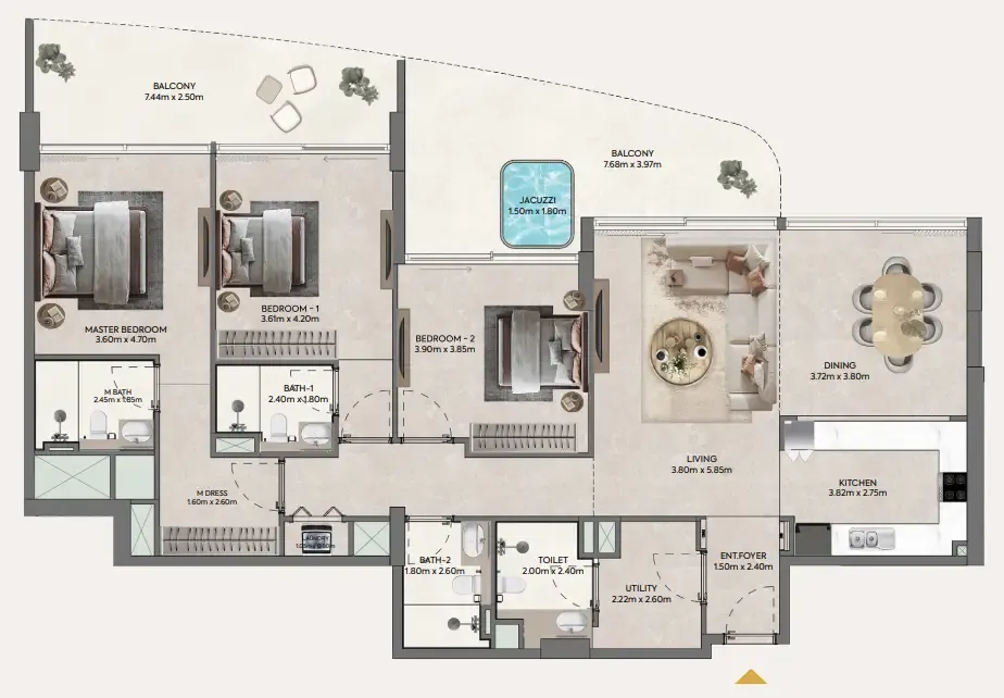 3 bedroom Penthouse floor plan at Hermina by Casagrand
