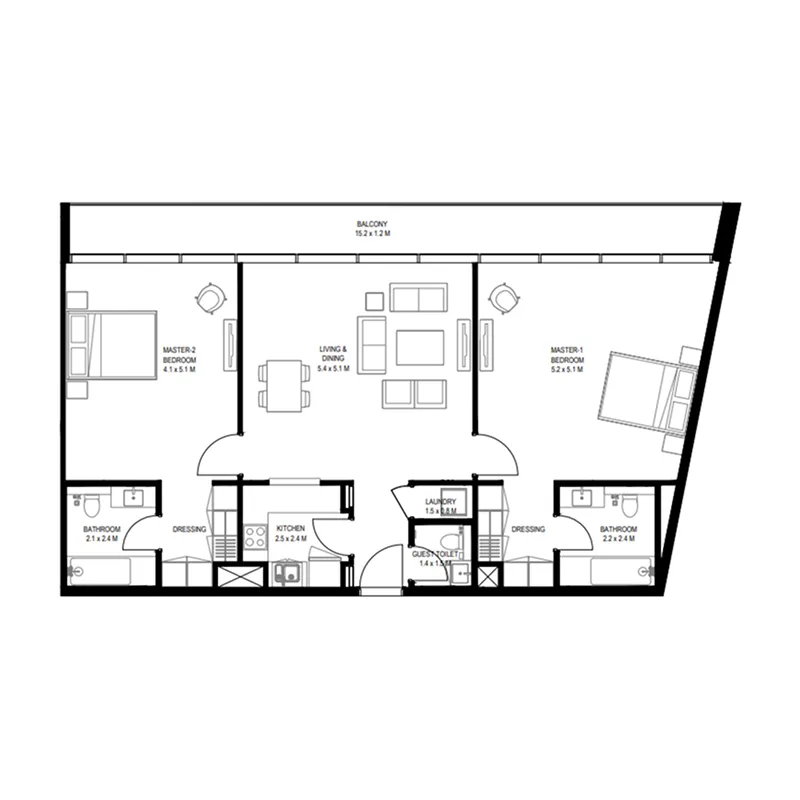 2 bedroom Apartments floor plan at Nesba 1 Aljada