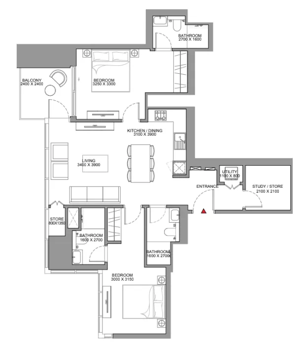 2 bedroom Apartments floor plan at Skyscape
