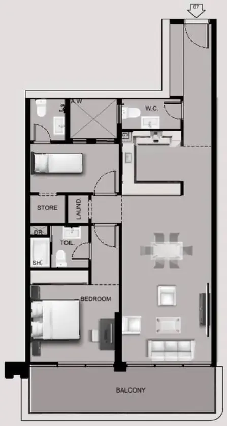 1.5 bedroom Apartments floor plan at Sea View Residence
