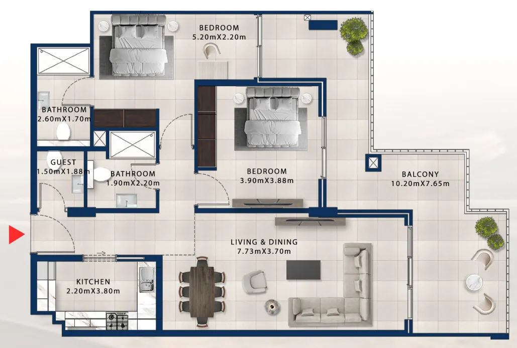 2 bedroom Apartments floor plan at Asayel Avenue