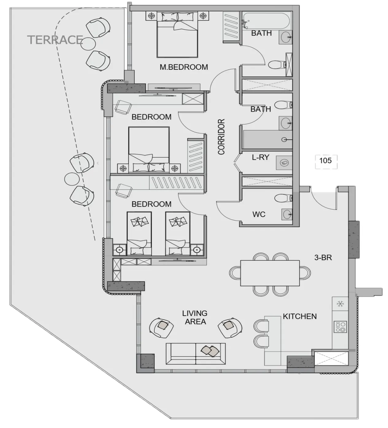 3 bedroom Apartments floor plan at Edgewater Residences 1, 2 and 3