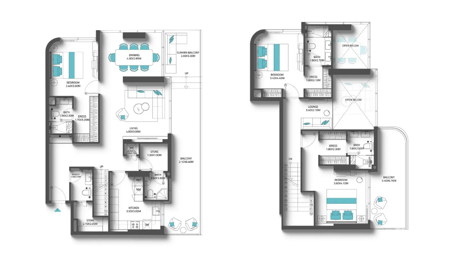 3 bedroom Duplex floor plan at Reef 997