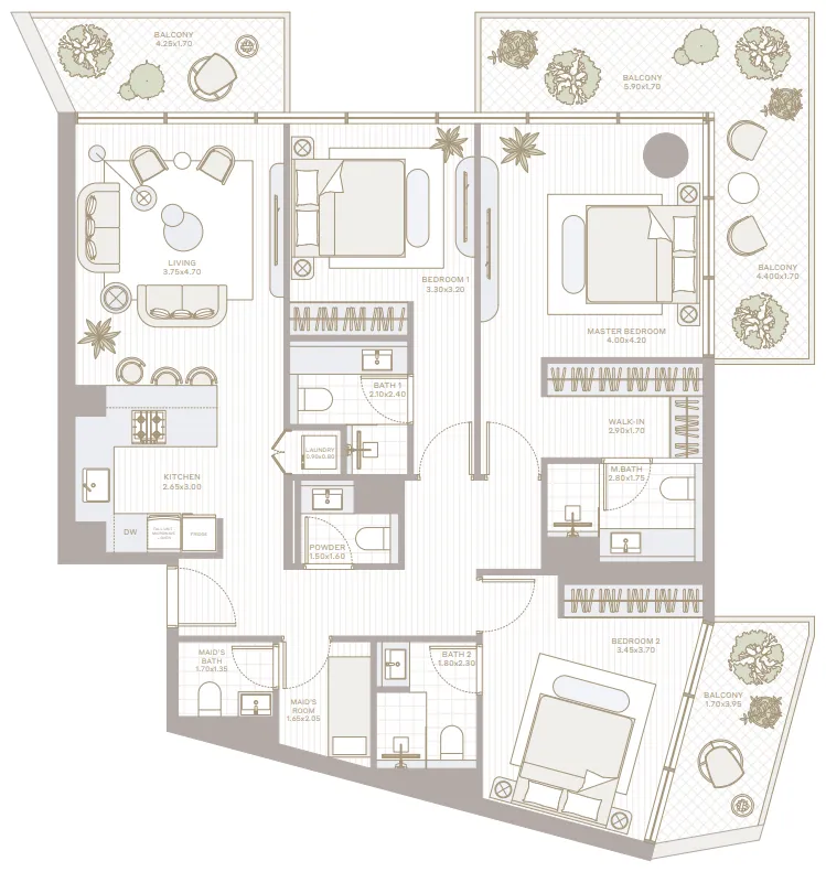 3 bedroom Apartments floor plan at Park Five