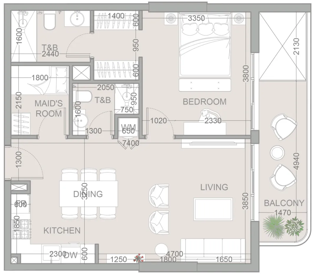 1.5 bedroom Apartments floor plan at TETR1S Tower