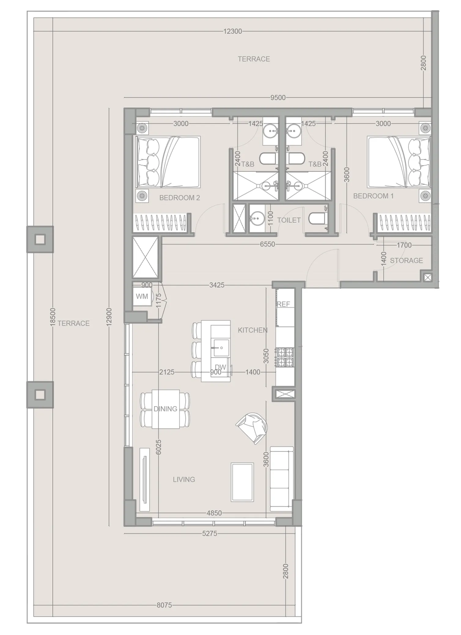 2 bedroom Apartments floor plan at 1WOOD Residence 2