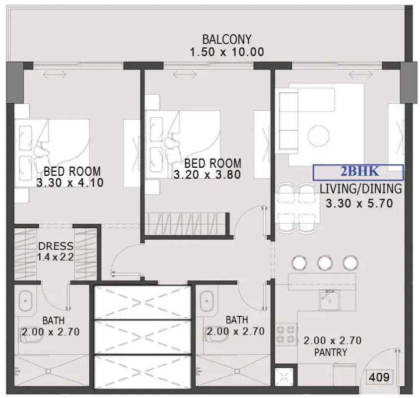 2 bedroom Apartments floor plan at One By Preston