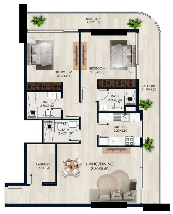 2 bedroom Apartments floor plan at Verde by Vision