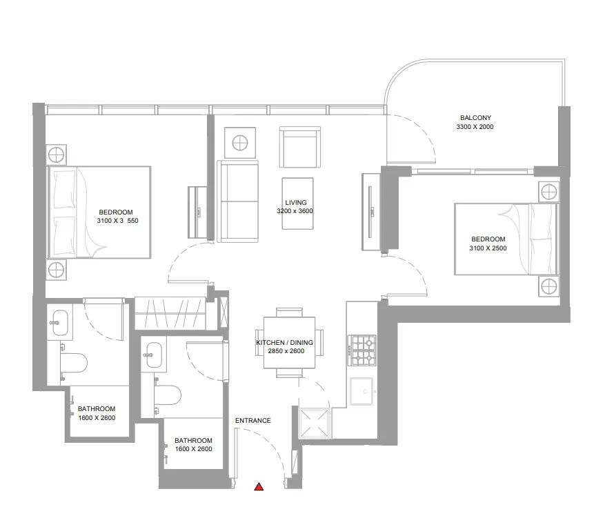 2 bedroom Apartments floor plan at Bayside Marina Residences