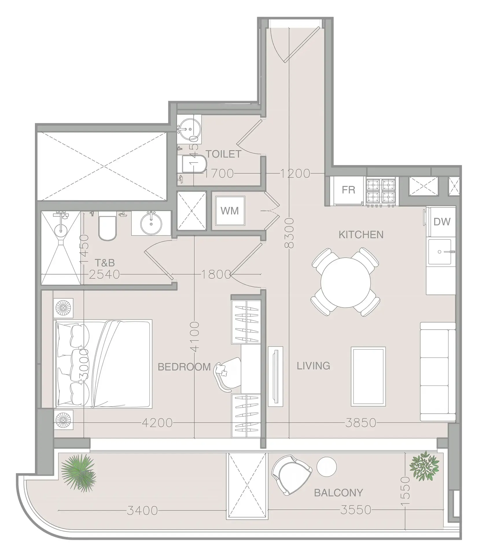 1 bedroom Apartments floor plan at ELAR1S Axis