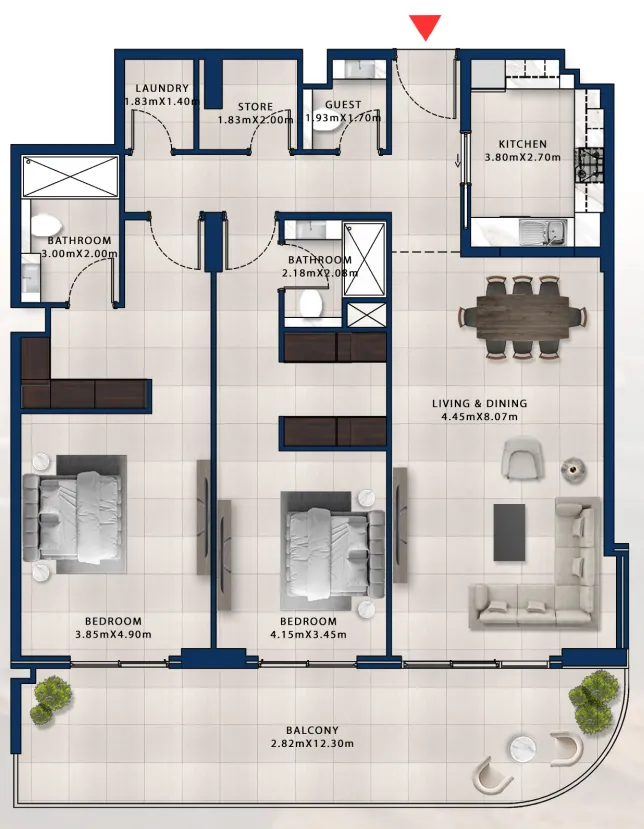 2 bedroom Apartments floor plan at Asayel Avenue