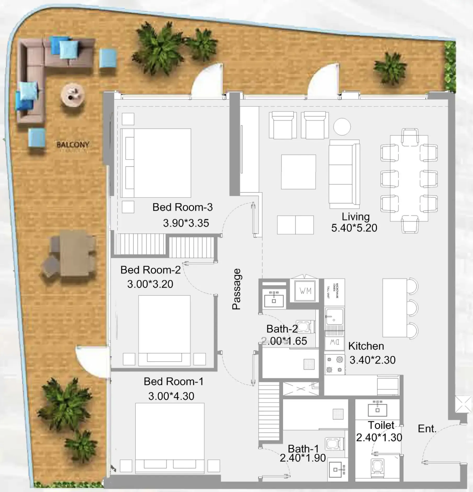 3 bedroom Apartments floor plan at 311 Boulevard