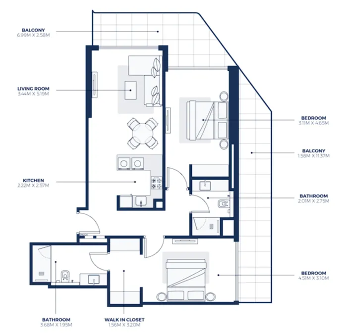 2 bedroom Apartments floor plan at Creek Views 3
