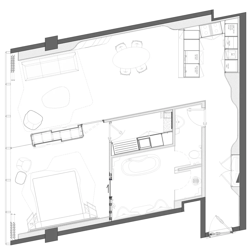 1 bedroom Apartments floor plan at Opus By Zaha Hadid