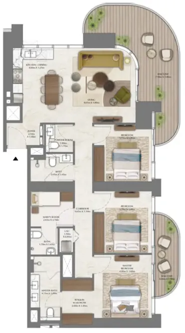 3 bedroom Apartments floor plan at Address Residences Zabeel