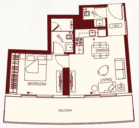 1 bedroom Apartments floor plan at Binghatti Skyflame
