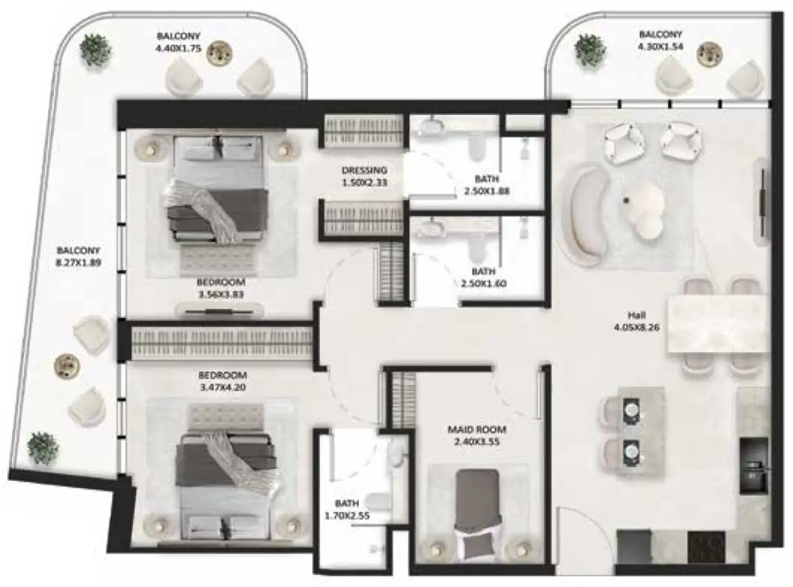 2.5 bedroom Apartments floor plan at SquareX One