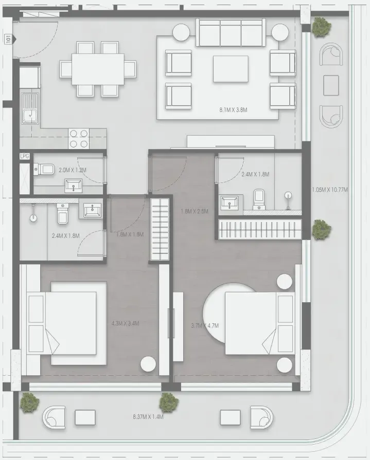 2 bedroom Apartments floor plan at Valores Residences