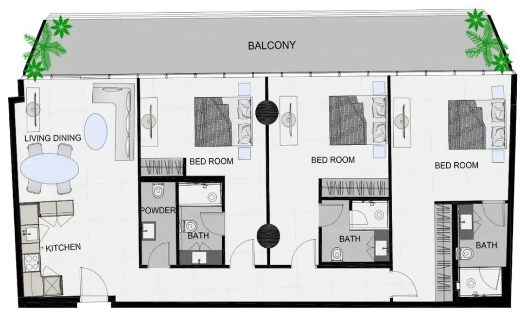 3 bedroom Apartments floor plan at The Community Sports Arena